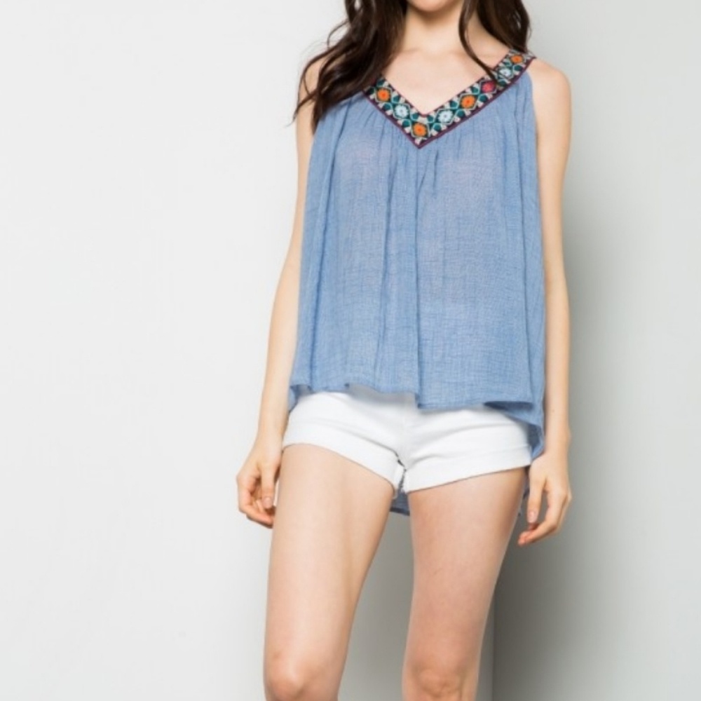 Skye Embroidered blue top.